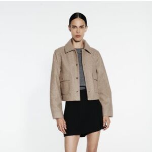 Zara Taupe Cropped Jacket with snap buttons XS
